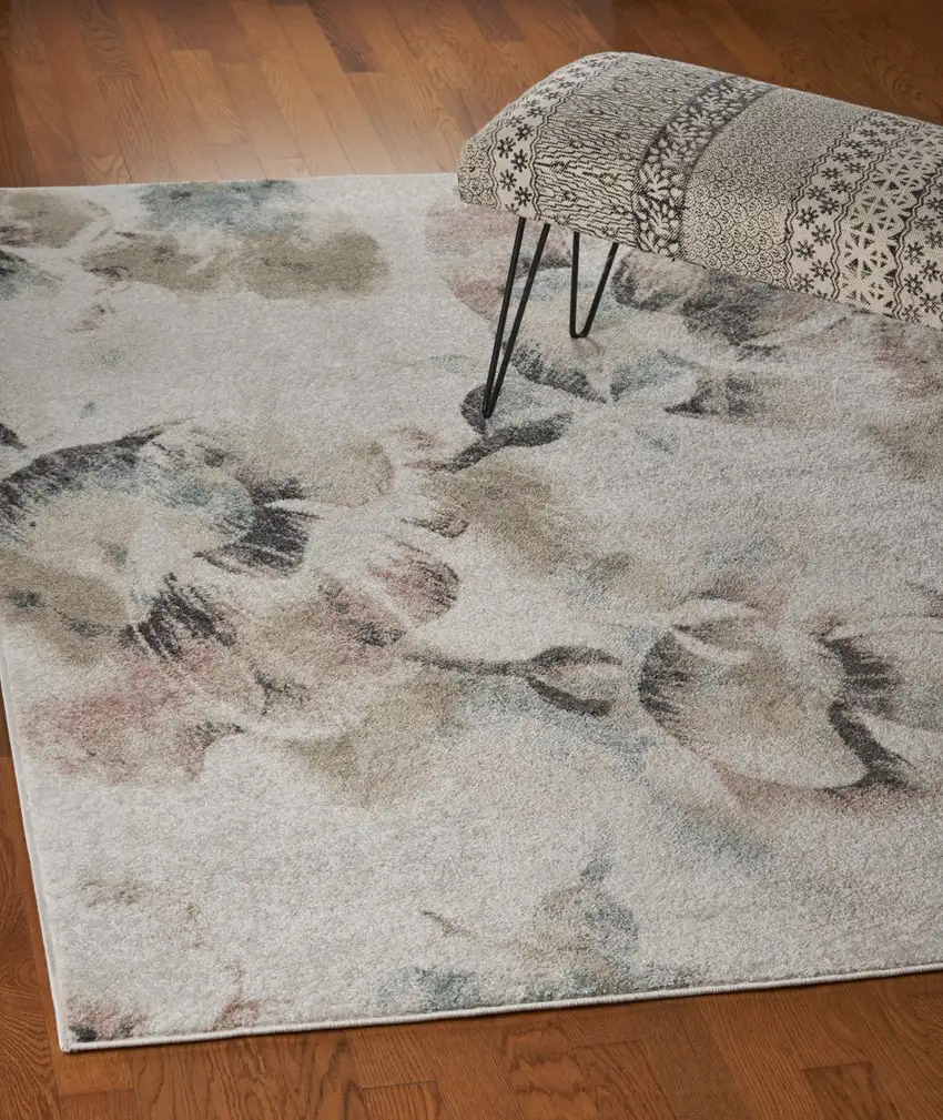 Ivory Soft Floral Artwork Area Rug Photo 7