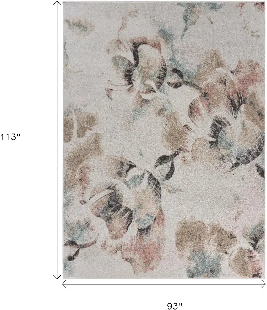 Ivory Soft Floral Artwork Area Rug Photo 3