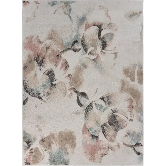 Ivory Soft Floral Artwork Area Rug Photo 5