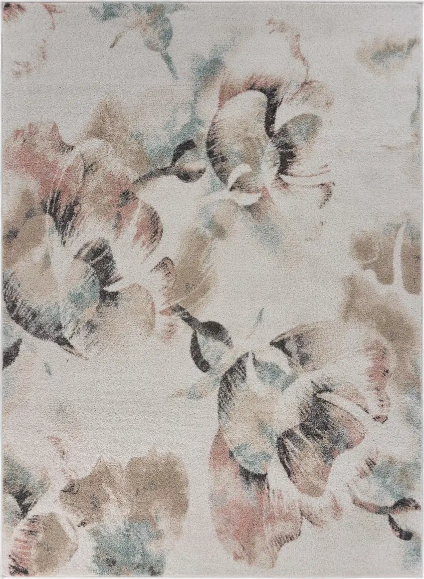 Ivory Soft Floral Artwork Area Rug Photo 5