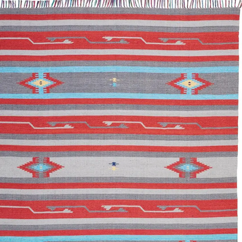 Ivory Southwestern Handmade Area Rug With Fringe Photo 6