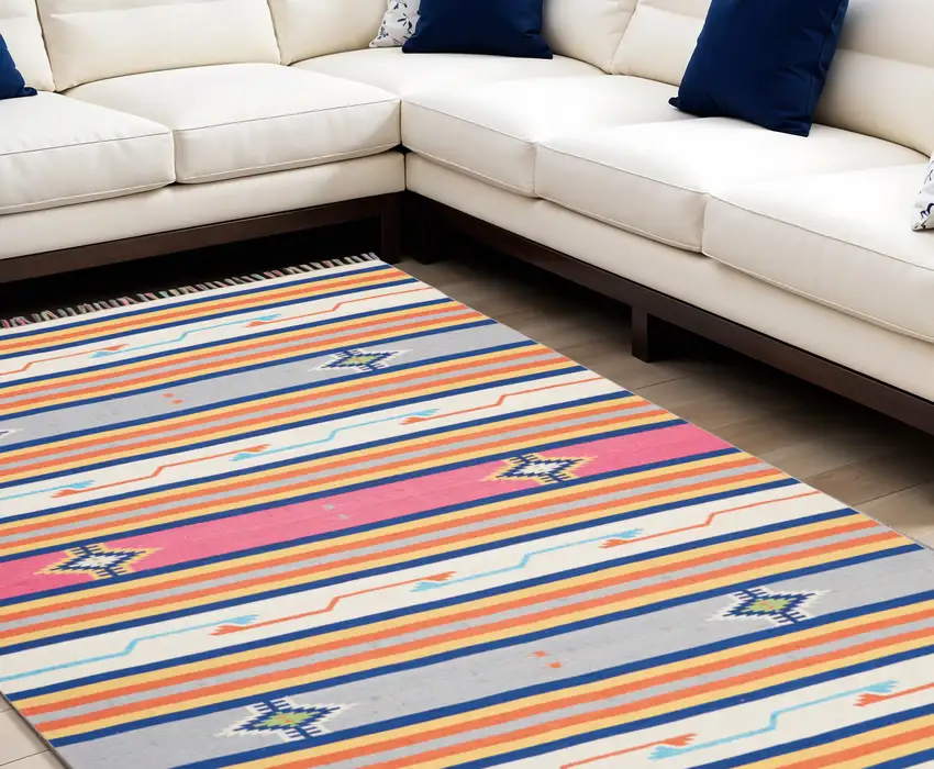 Ivory Southwestern Handmade Area Rug With Fringe Photo 1