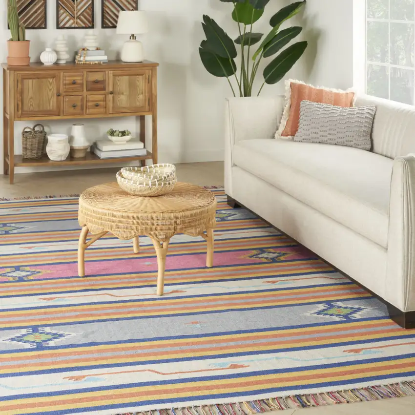 Ivory Southwestern Handmade Area Rug With Fringe Photo 4