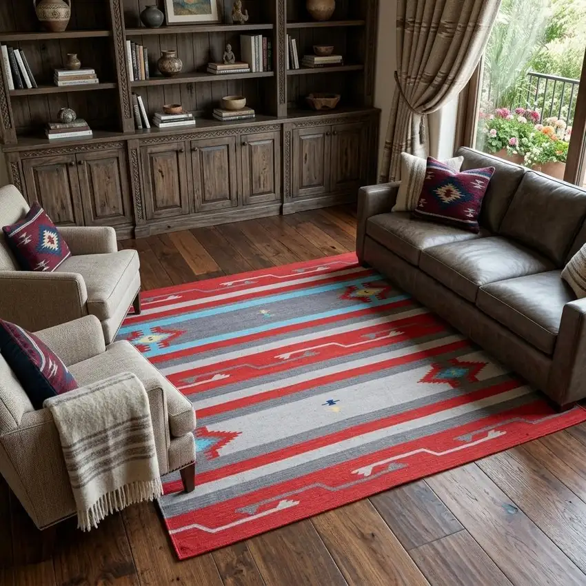 Ivory Southwestern Handmade Area Rug With Fringe Photo 1