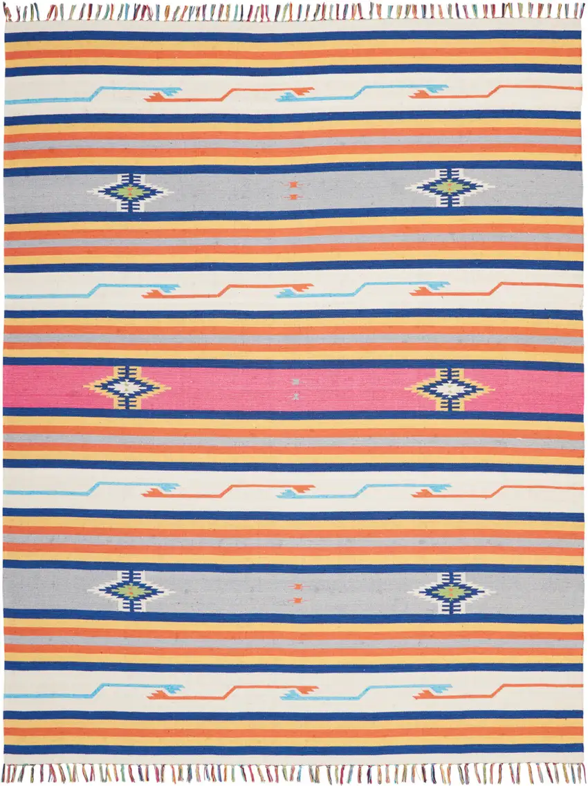 Ivory Southwestern Handmade Area Rug With Fringe Photo 2