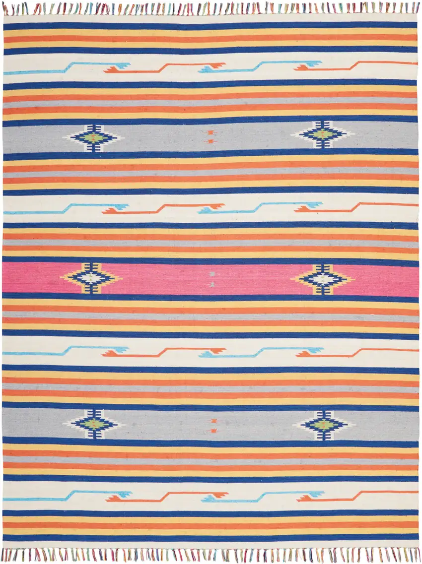 Ivory Southwestern Handmade Area Rug With Fringe Photo 1