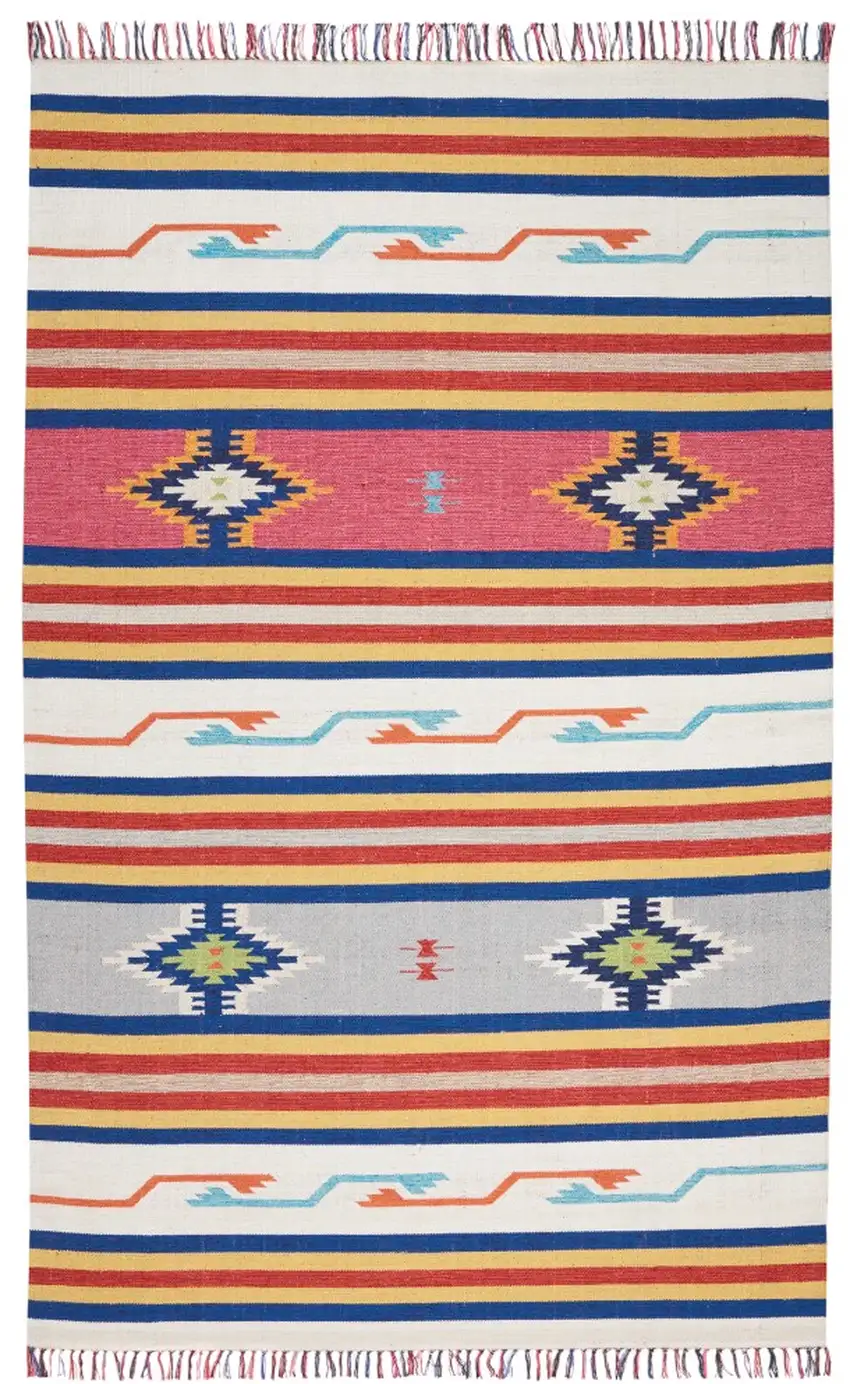 Ivory Southwestern Handmade Area Rug With Fringe Photo 1