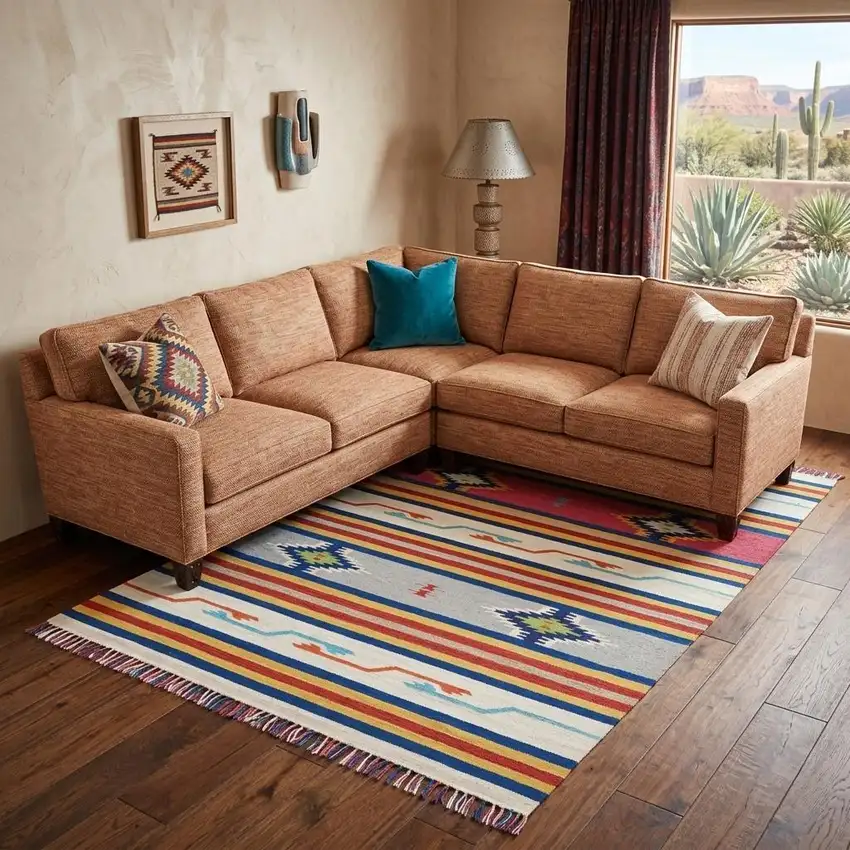 Ivory Southwestern Handmade Area Rug With Fringe Photo 1