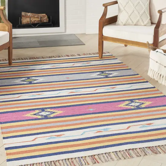 Ivory Southwestern Handmade Area Rug With Fringe Photo 8