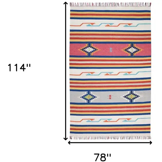 Ivory Southwestern Handmade Area Rug With Fringe Photo 5