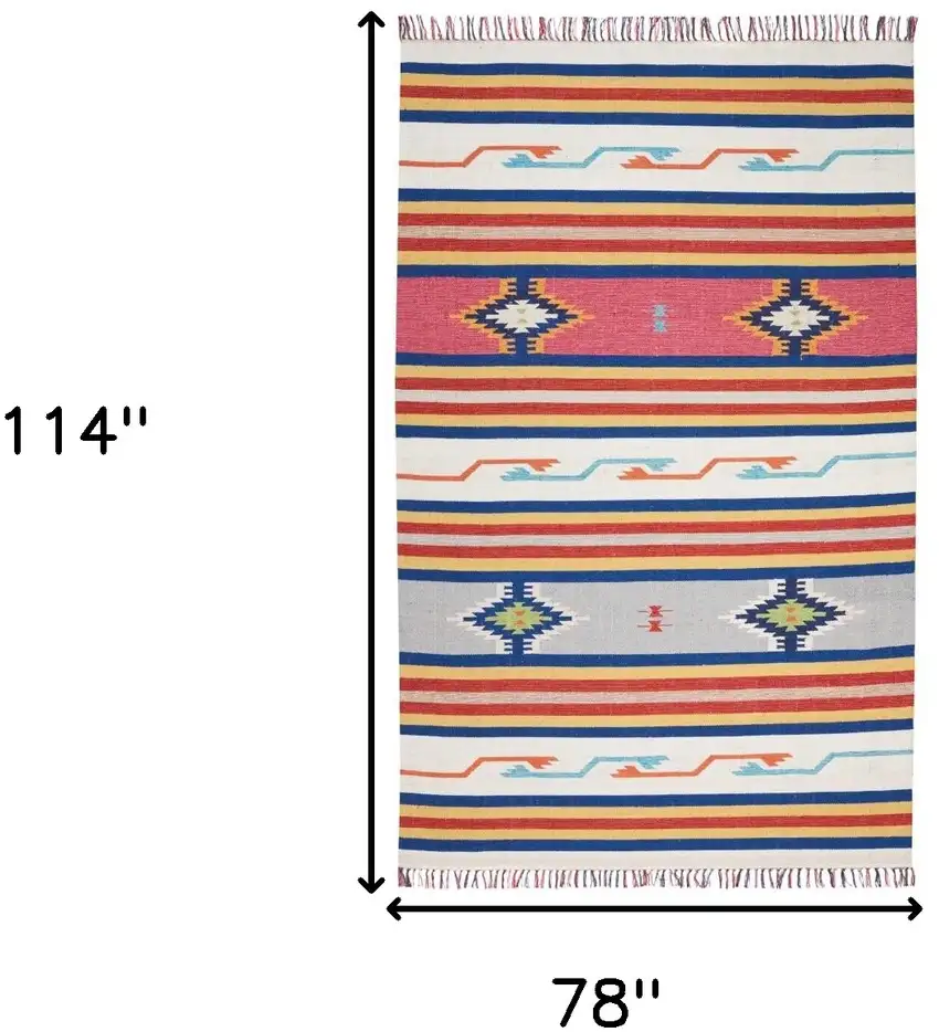 Ivory Southwestern Handmade Area Rug With Fringe Photo 5