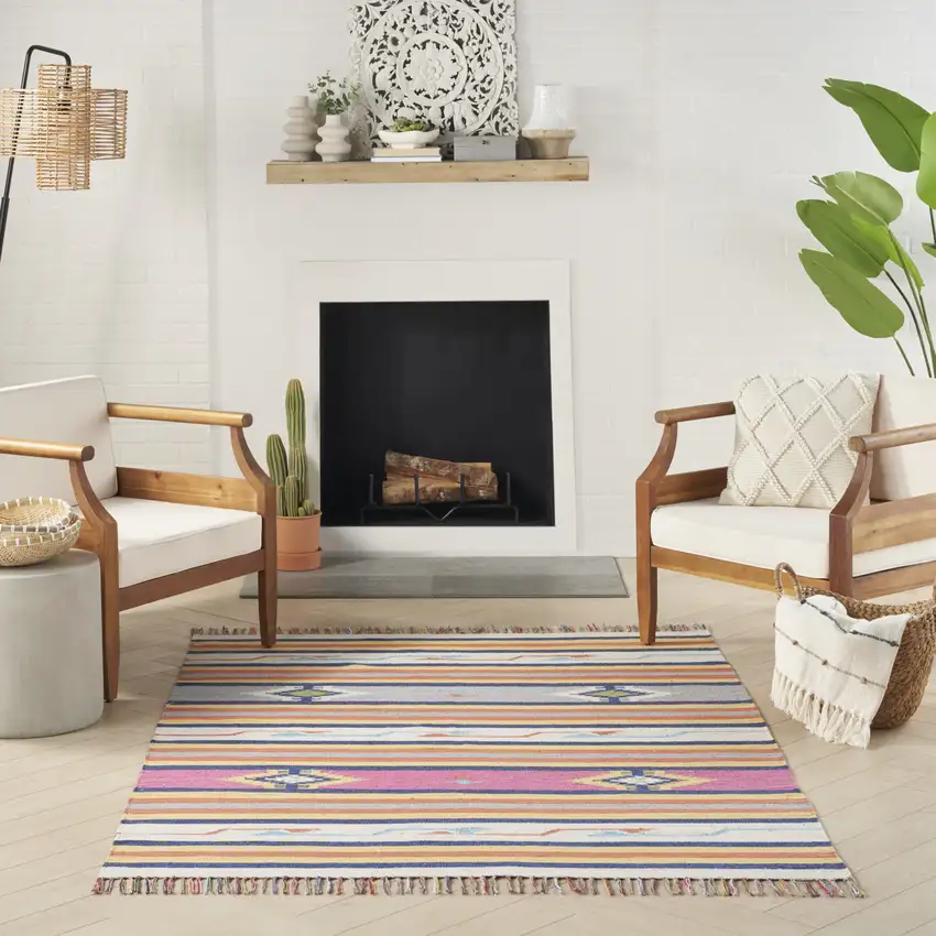 Ivory Southwestern Handmade Area Rug With Fringe Photo 6
