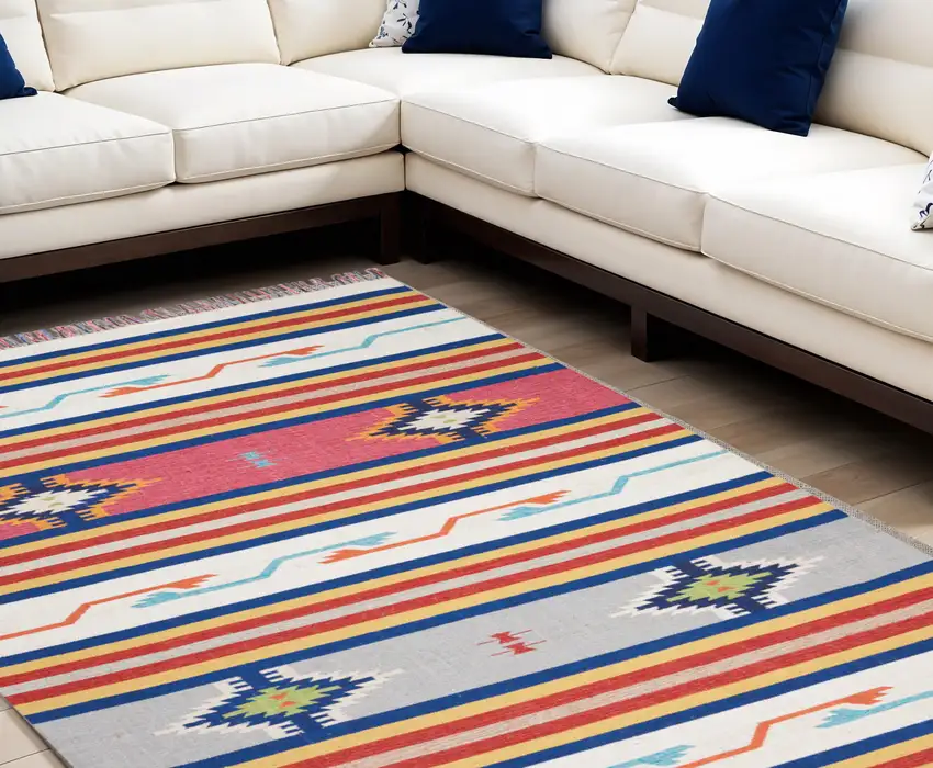 Ivory Southwestern Handmade Area Rug With Fringe Photo 2