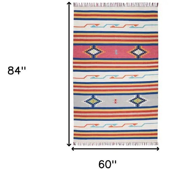 Ivory Southwestern Handmade Area Rug With Fringe Photo 5