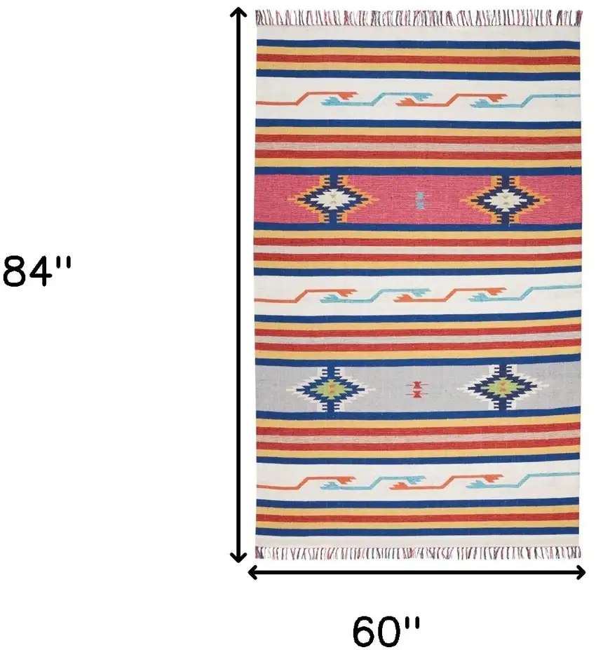 Ivory Southwestern Handmade Area Rug With Fringe Photo 5