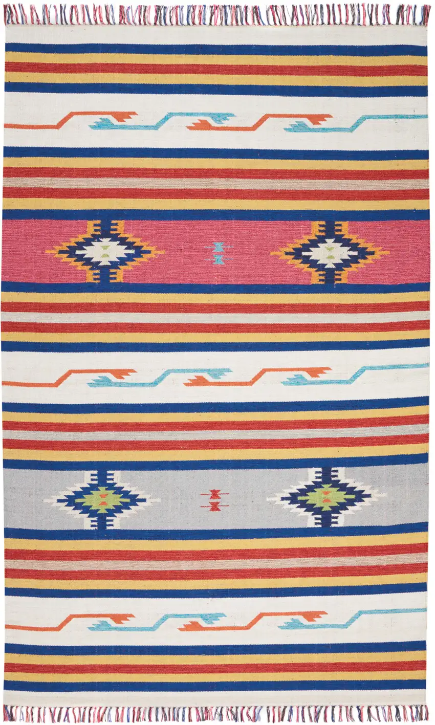 Ivory Southwestern Handmade Area Rug With Fringe Photo 1