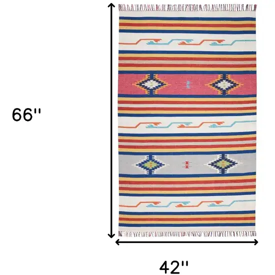 Ivory Southwestern Handmade Area Rug With Fringe Photo 5