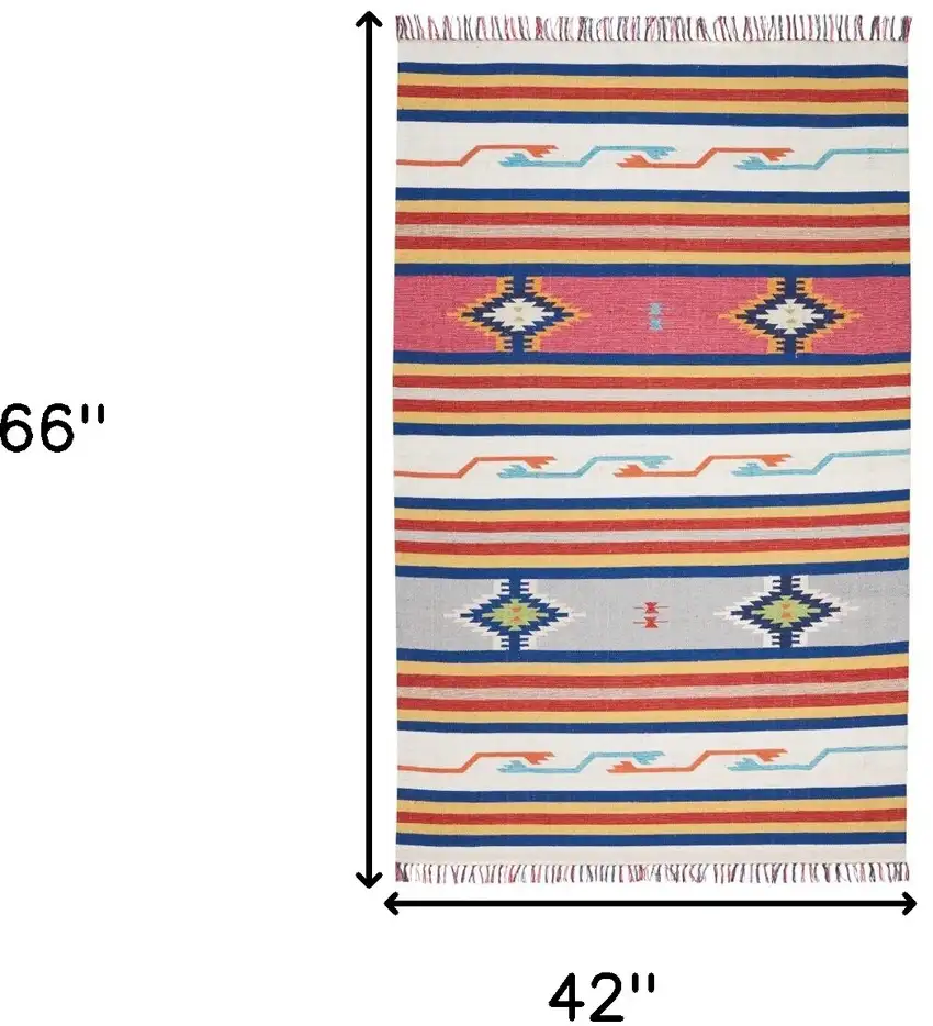 Ivory Southwestern Handmade Area Rug With Fringe Photo 5