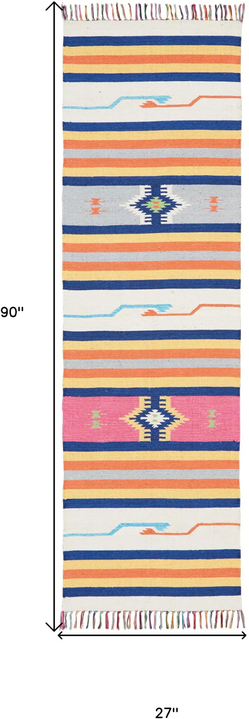 Ivory Southwestern Handmade Runner Rug With Fringe Photo 3
