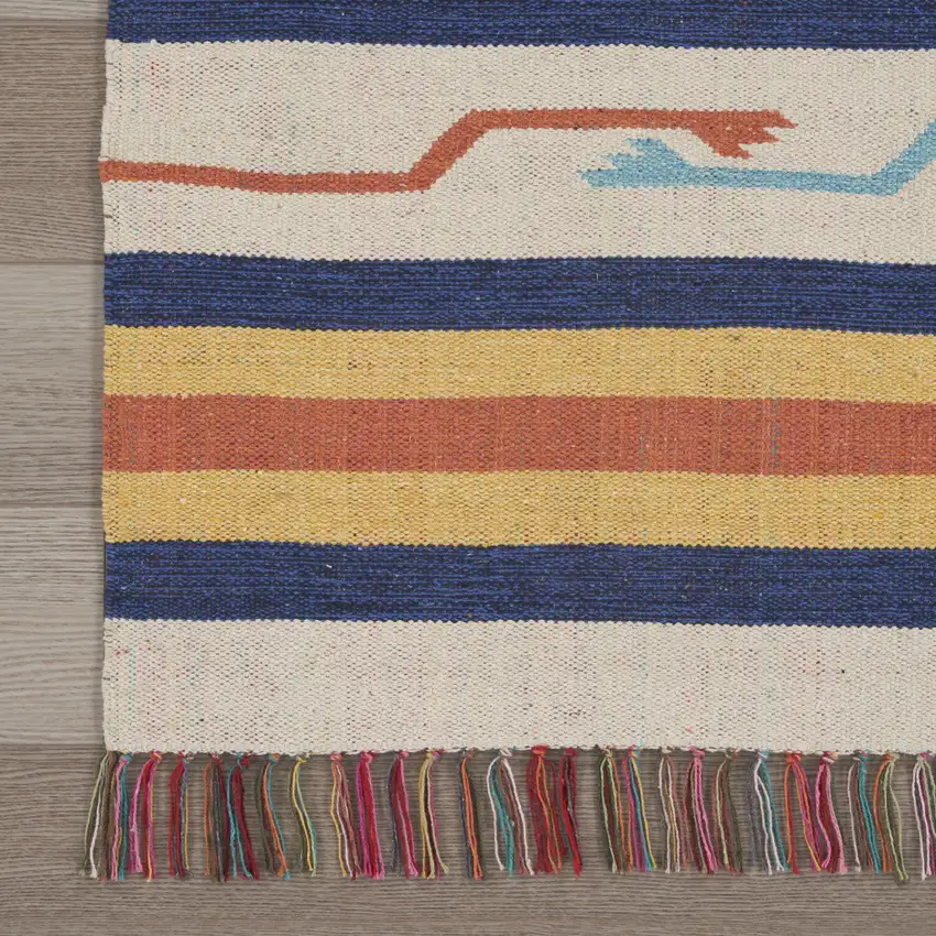 8' Ivory Southwestern Handmade Runner Rug With Fringe Photo 9