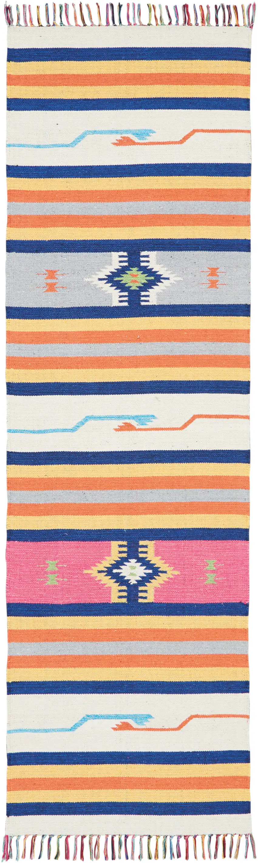 8' Ivory Southwestern Handmade Runner Rug With Fringe Photo 1