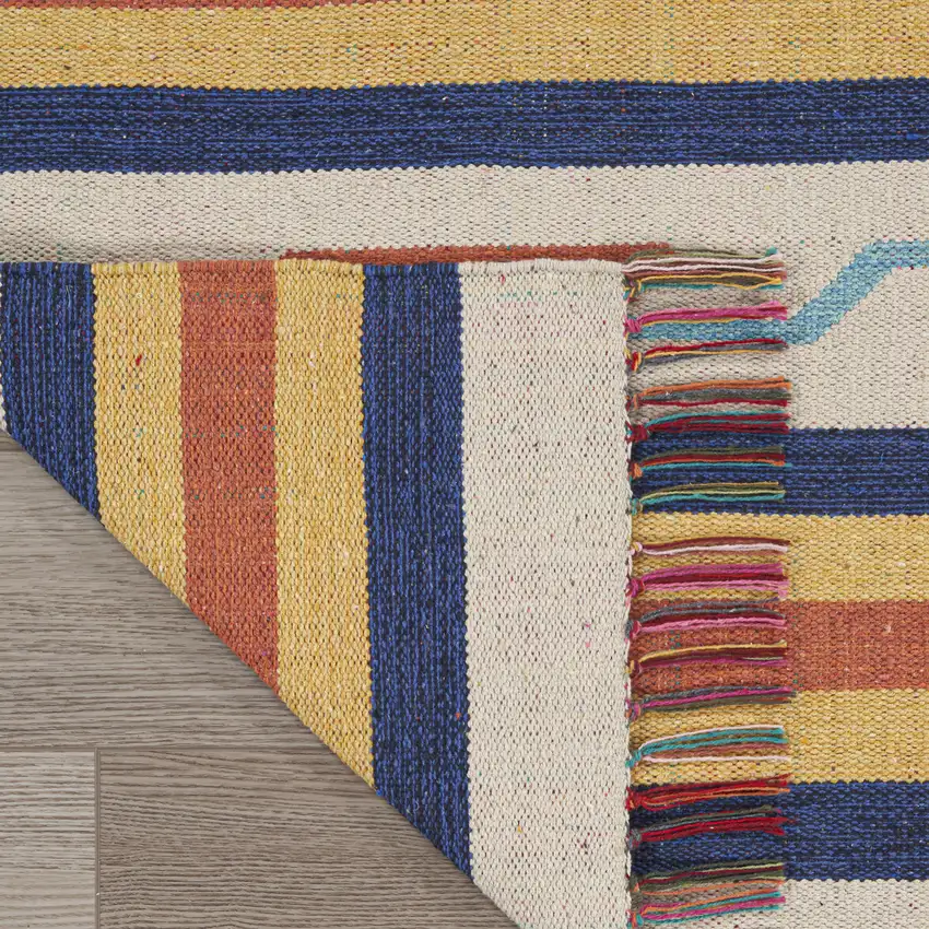 8' Ivory Southwestern Handmade Runner Rug With Fringe Photo 8