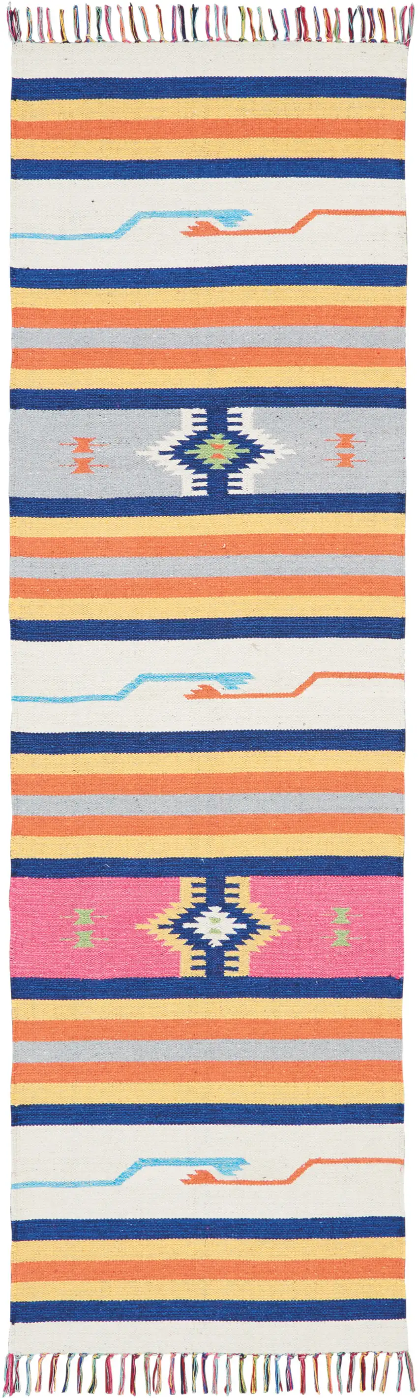 Ivory Southwestern Handmade Runner Rug With Fringe Photo 2
