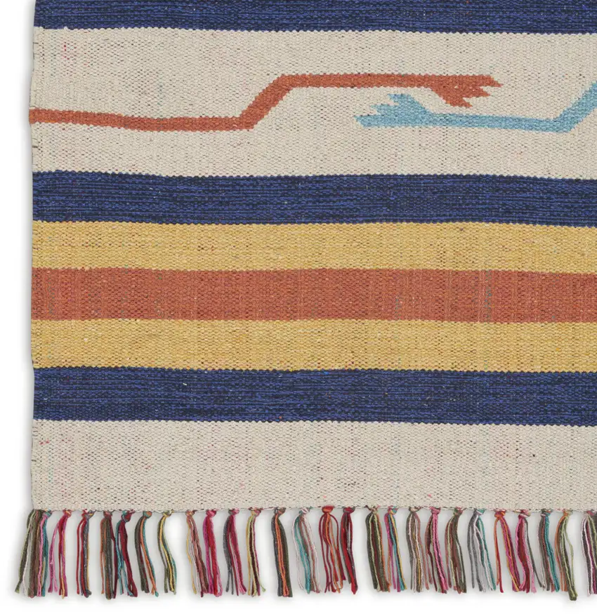 8' Ivory Southwestern Handmade Runner Rug With Fringe Photo 7
