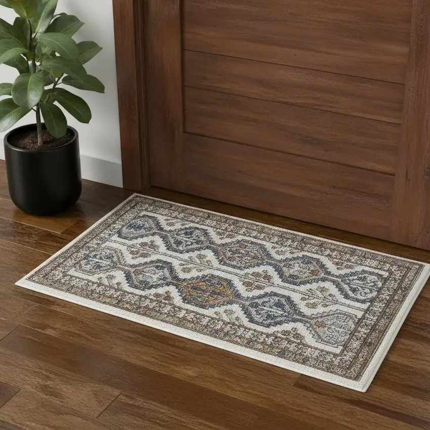 Ivory Southwestern Power Loom Non Skid Area Rug Photo 1