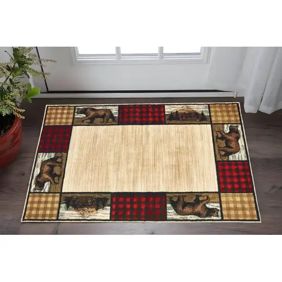 Ivory Southwestern Power Loom Stain Resistant Area Rug Photo 1