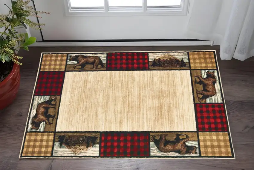 Ivory Southwestern Power Loom Stain Resistant Area Rug Photo 1
