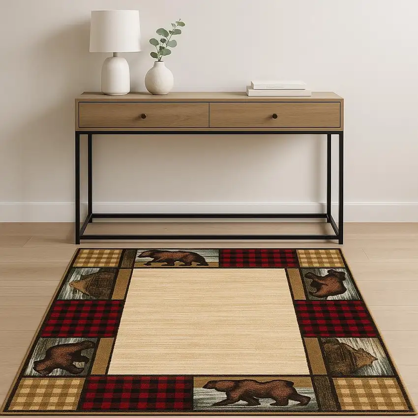 Ivory Southwestern Power Loom Stain Resistant Area Rug Photo 2