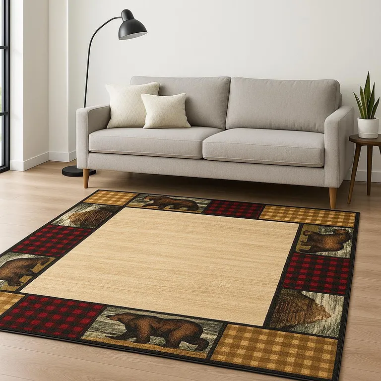 Ivory Southwestern Power Loom Stain Resistant Area Rug Photo 1