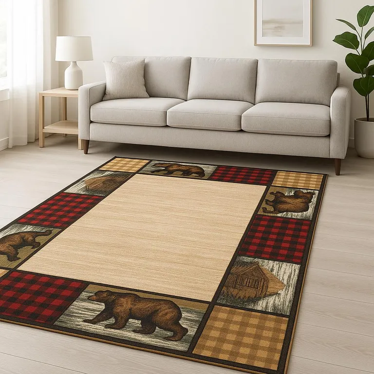 Ivory Southwestern Power Loom Stain Resistant Area Rug Photo 4