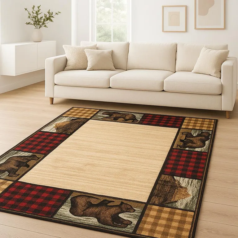 Ivory Southwestern Power Loom Stain Resistant Area Rug Photo 4