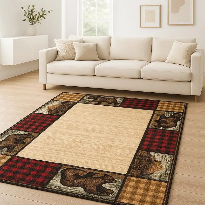 Ivory Southwestern Power Loom Stain Resistant Area Rug Photo 1