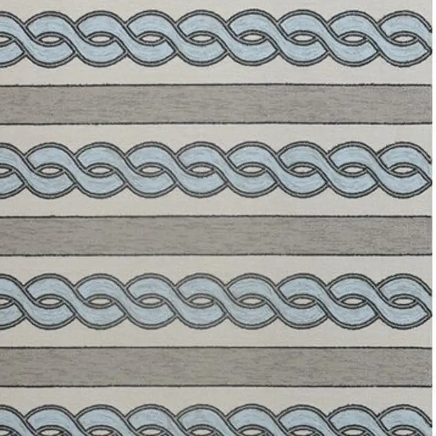 Ivory and Blue Abstract Indoor Outdoor Area Rug Photo 4