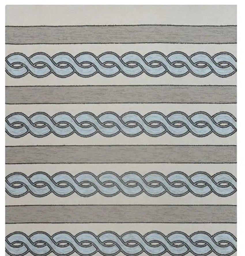 Ivory and Blue Abstract Indoor Outdoor Area Rug Photo 5