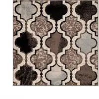 Photo of Ivory Square Quatrefoil Power Loom Distressed Stain Resistant Area Rug