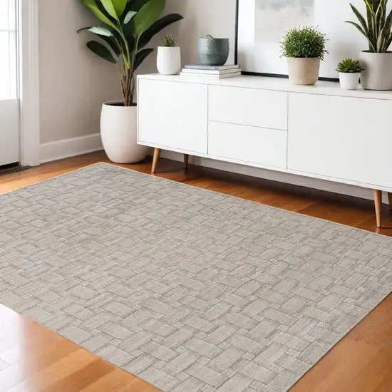 Ivory And Brown Striped Hand Woven Area Rug Photo 1