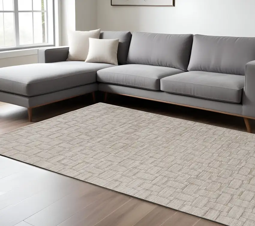 Ivory Striped Hand Woven Area Rug Photo 1