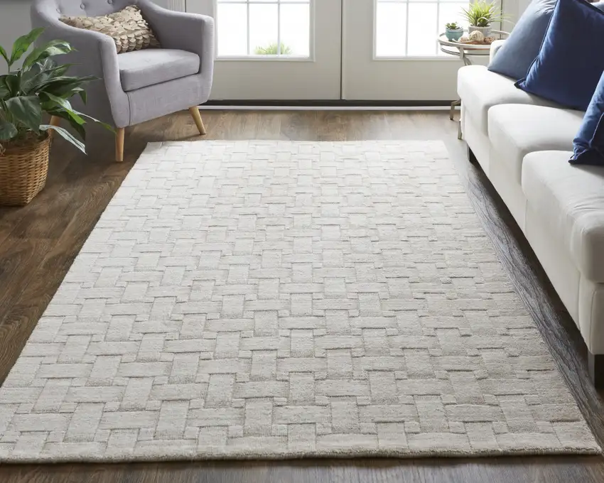 Ivory Striped Hand Woven Area Rug Photo 6