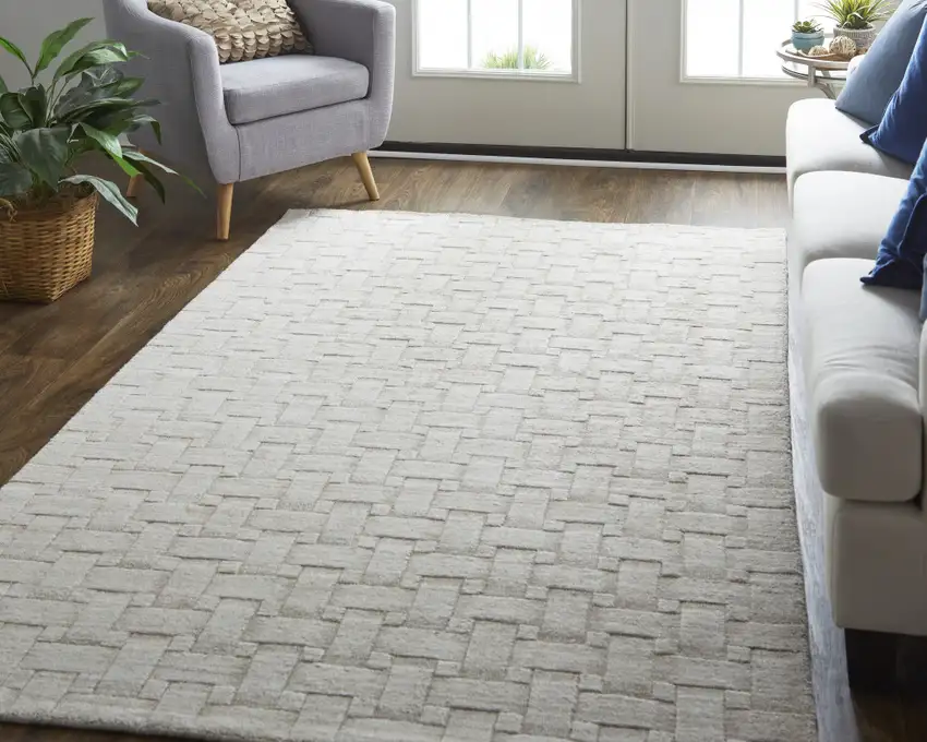 Ivory Striped Hand Woven Area Rug Photo 7
