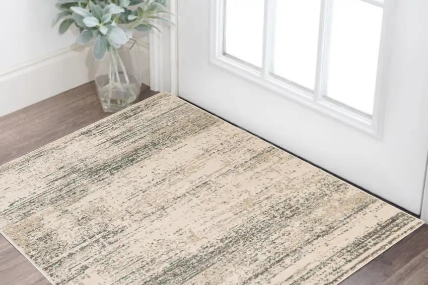 Ivory Striped Power Loom Area Rug Photo 1