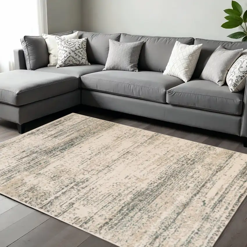 Ivory And Gray Abstract Area Rug Photo 1