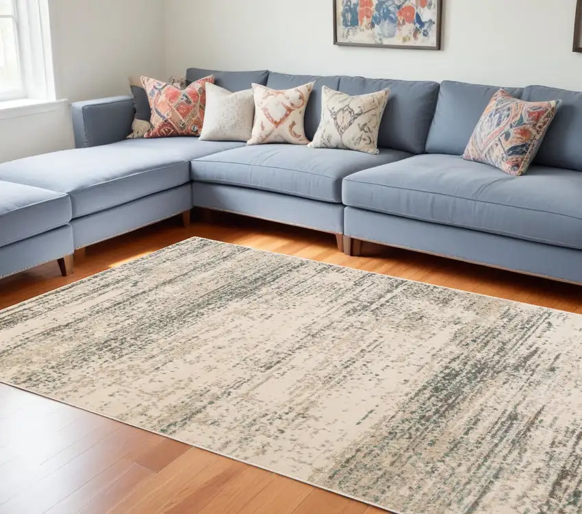 Ivory Striped Power Loom Area Rug Photo 1