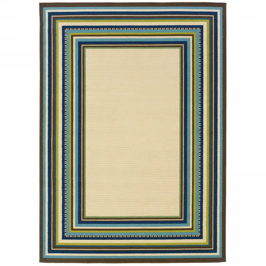 Ivory Striped Stain Resistant Indoor Outdoor Area Rug Photo 1