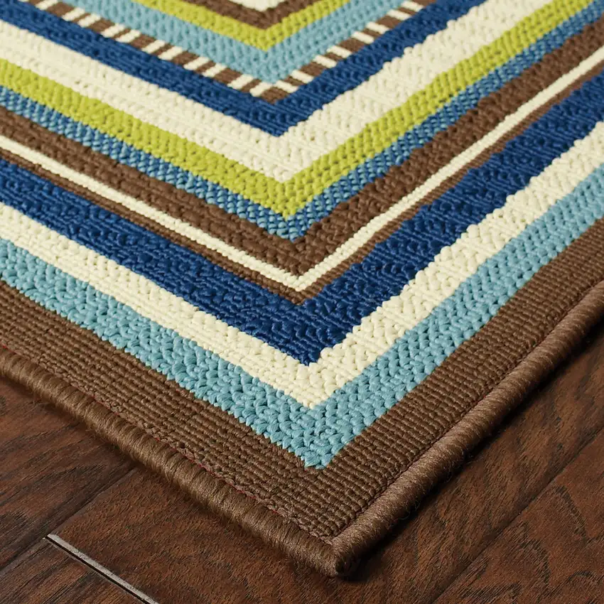 Ivory Striped Stain Resistant Indoor Outdoor Area Rug Photo 3