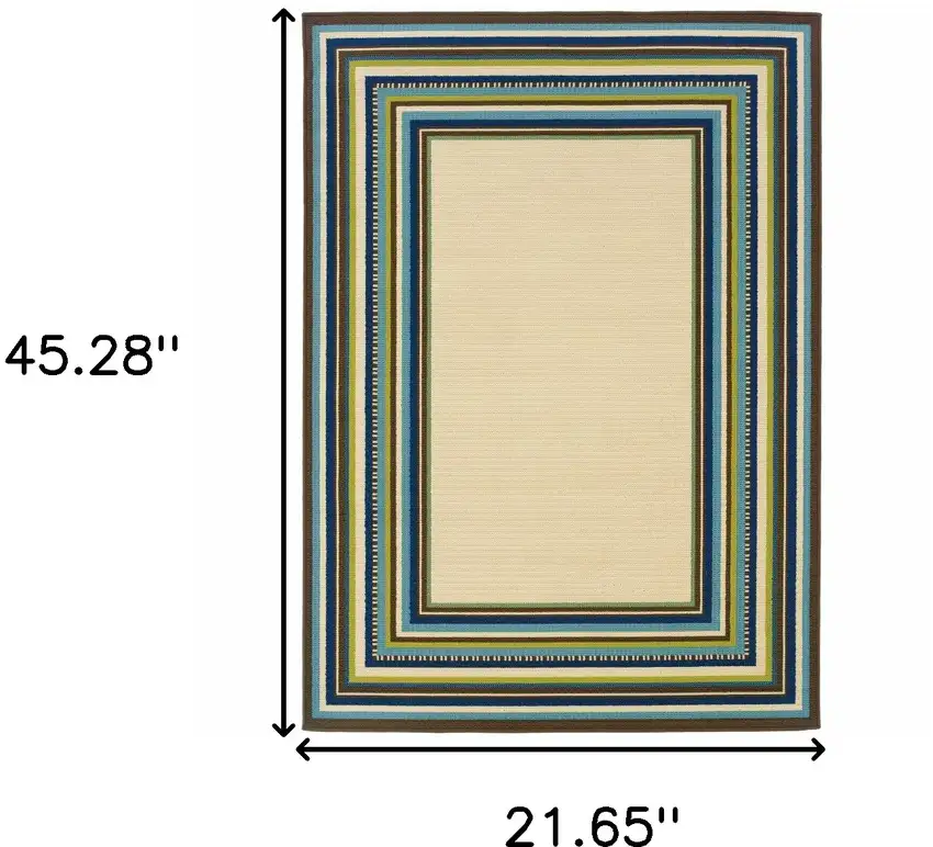Ivory Striped Stain Resistant Indoor Outdoor Area Rug Photo 9