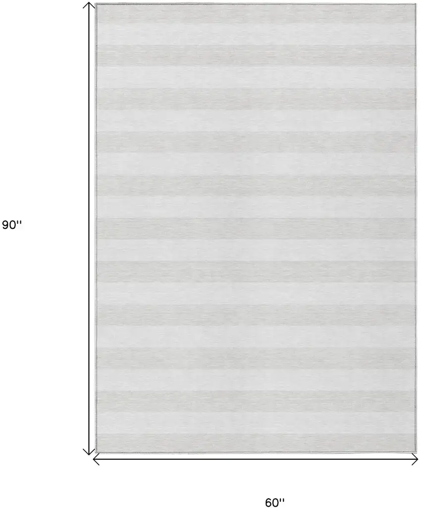 Ivory Striped Washable Indoor Outdoor Area Rug Photo 3